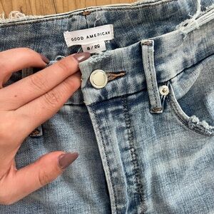 Good American High Rise Distressed Blue Jeans